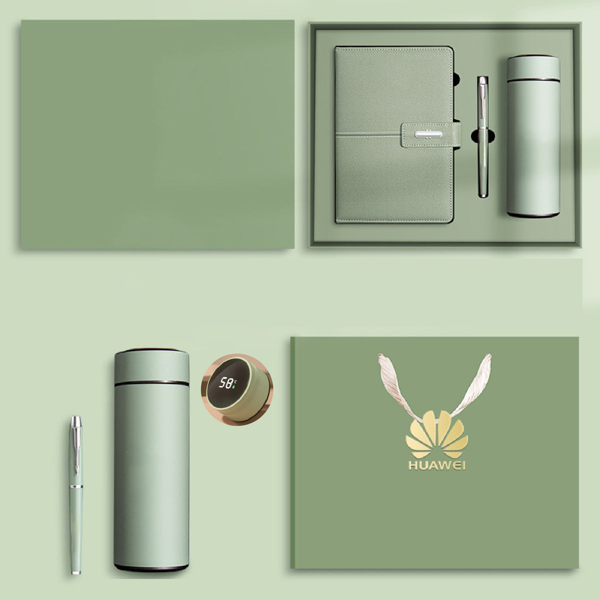A5 PU Leatherette Journal Magnetic Snap Notebook Gift Set with Pen and Temperature Display Vacuum