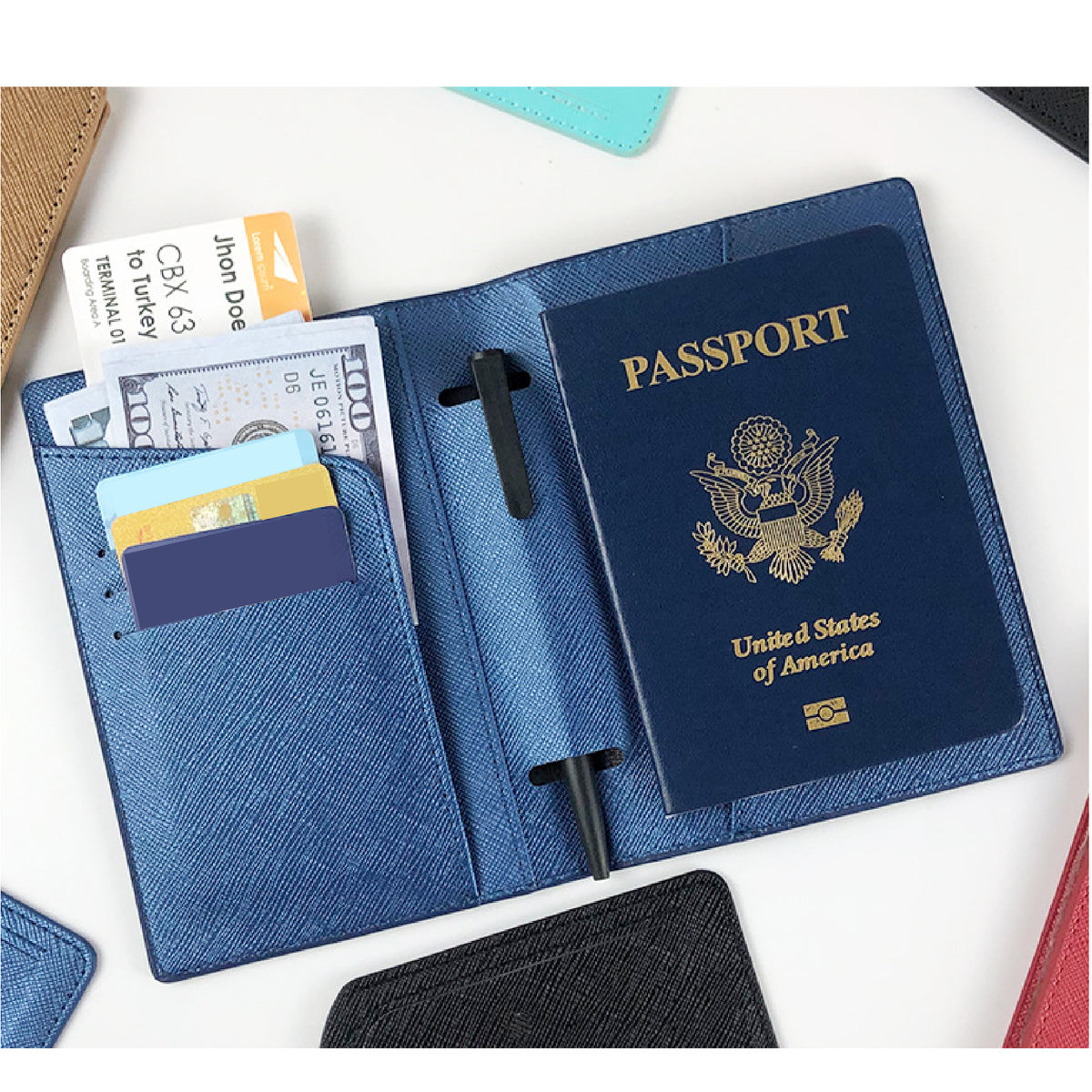 Saffiano Passport Holder Luggage Tag Package Set Travel Suits Passport Wallet Cruise Trip