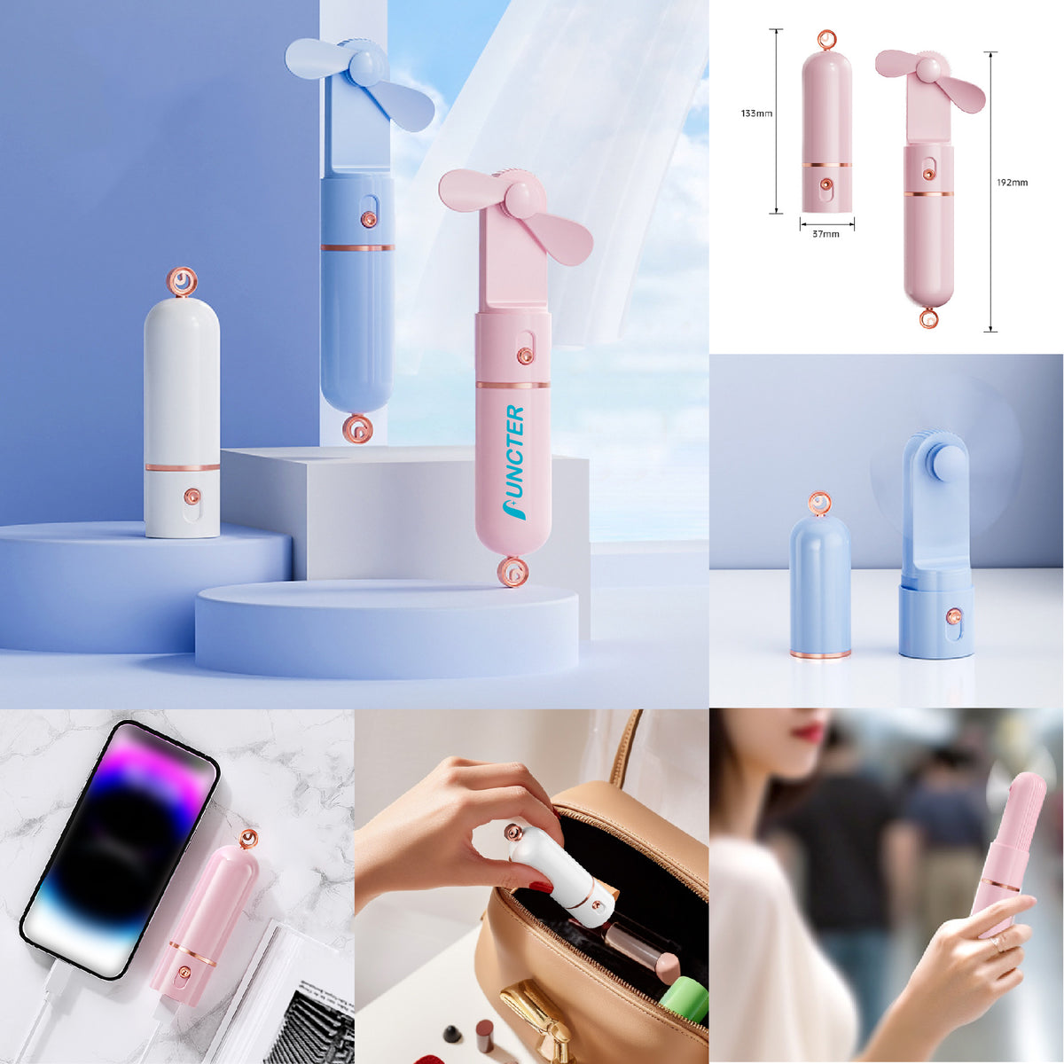 Handheld Fan with Powerbank 2" 1 Personal Pocket Fan Desktop Fan 3 Speeds Emergent Power Bank