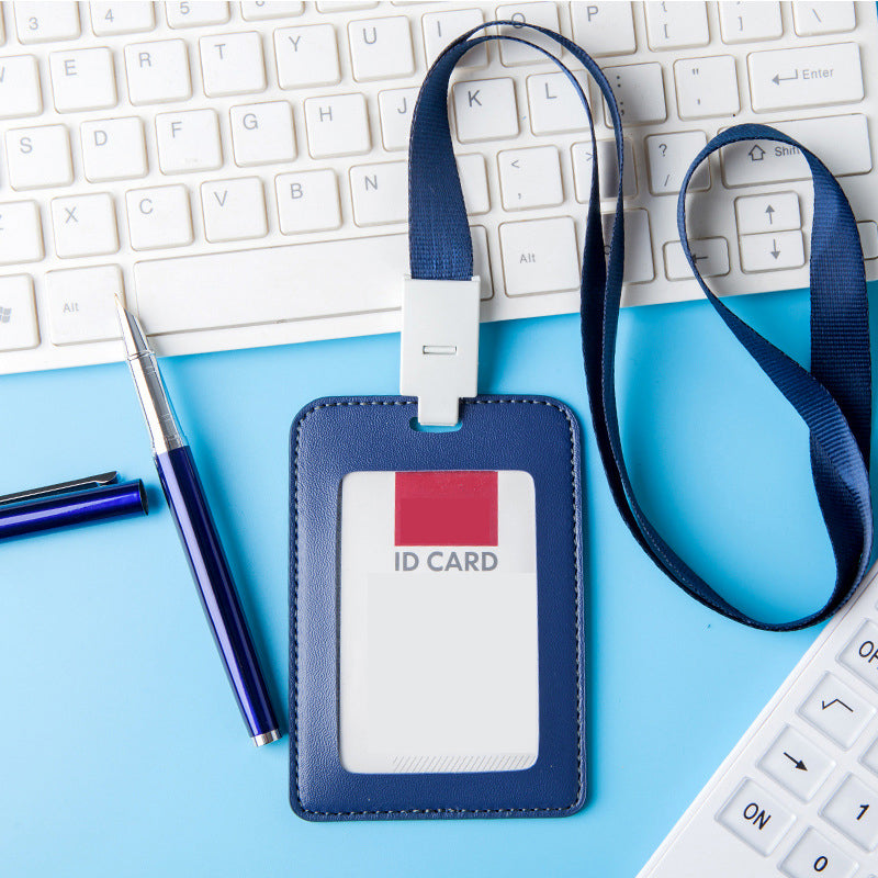 Leather Vertical ID Card Holder Badge Holder With Lanyard