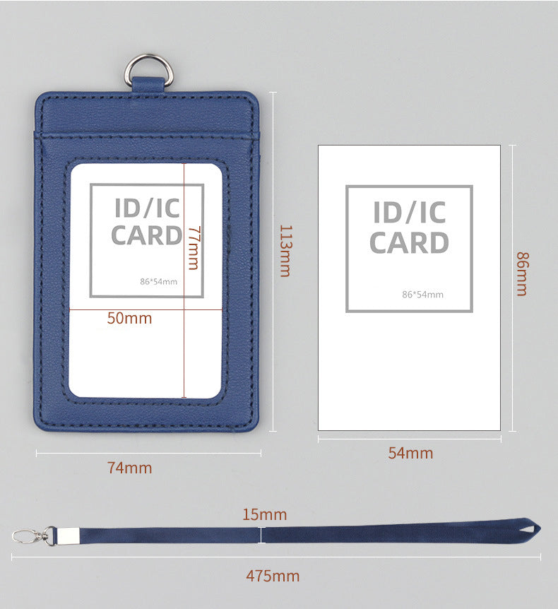 Vertical PU Leather ID Card Holder Badge Holder With Lanyard