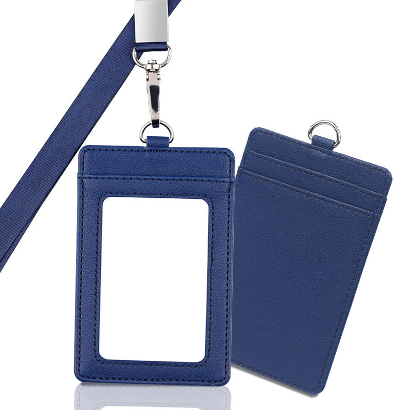Vertical PU Leather ID Card Holder Badge Holder With Lanyard