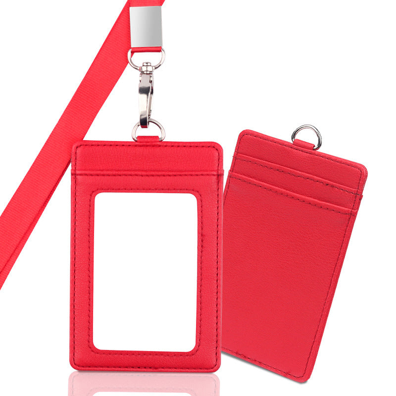 Vertical PU Leather ID Card Holder Badge Holder With Lanyard