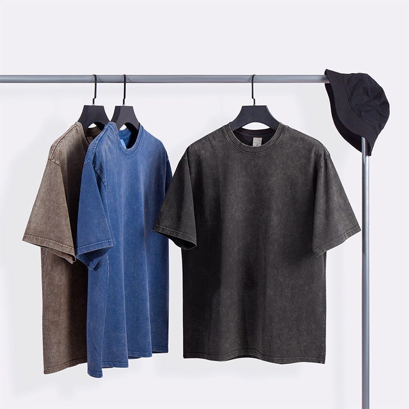 Unisex Washed Demin Color Crew Neck Oversized T Shirt Short Sleeve Tees