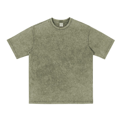 Unisex Washed Demin Color Crew Neck Oversized T Shirt Short Sleeve Tees