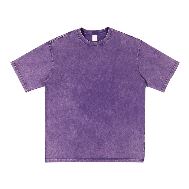 Unisex Washed Demin Color Crew Neck Oversized T Shirt Short Sleeve Tees