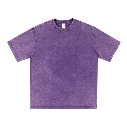 Unisex Washed Demin Color Crew Neck Oversized T Shirt Short Sleeve Tees