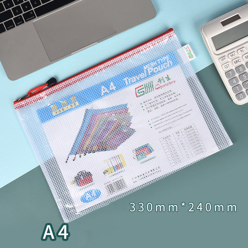 A4 Size Mesh Zipper Pouch Document Holder Bag File Document Pouch For School Office