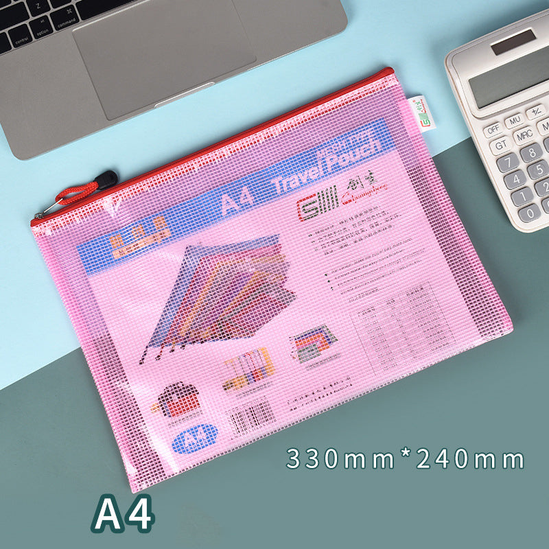A4 Size Mesh Zipper Pouch Document Holder Bag File Document Pouch For School Office