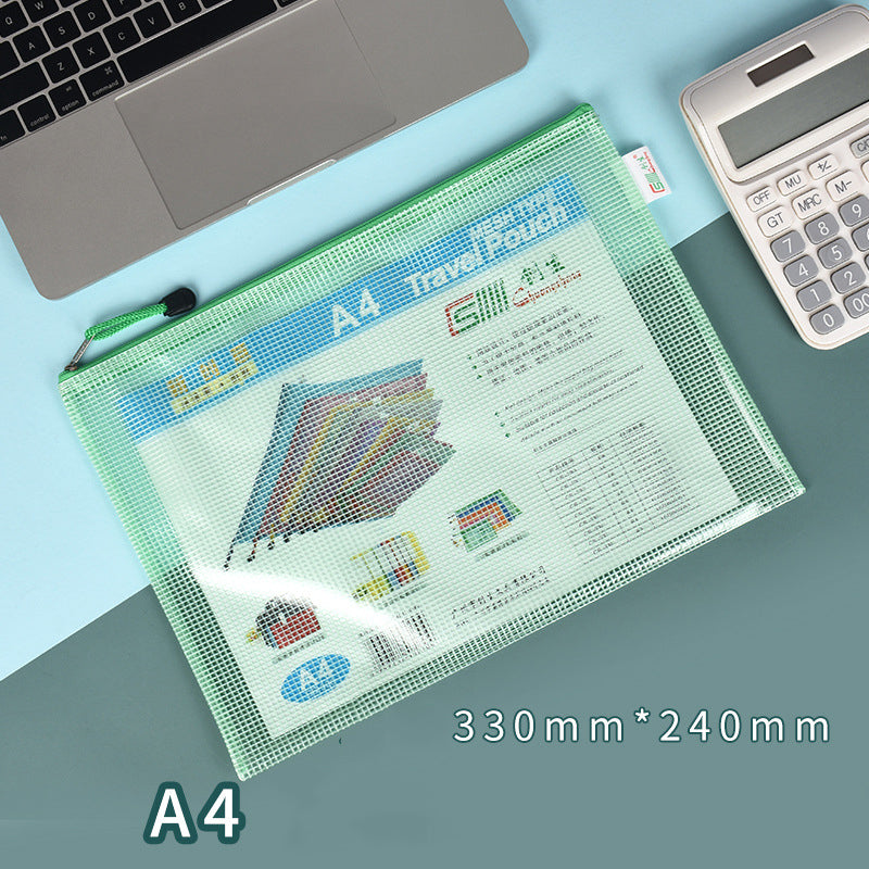 A4 Size Mesh Zipper Pouch Document Holder Bag File Document Pouch For School Office