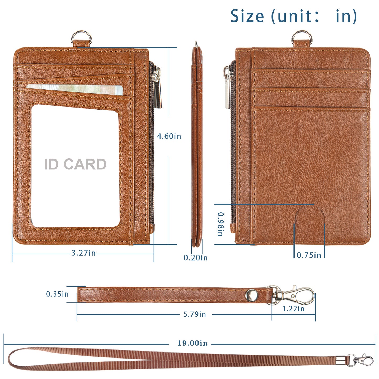 RFID PU Leather ID Card Holder Badge Holder Wallet With Lanyard & Strap