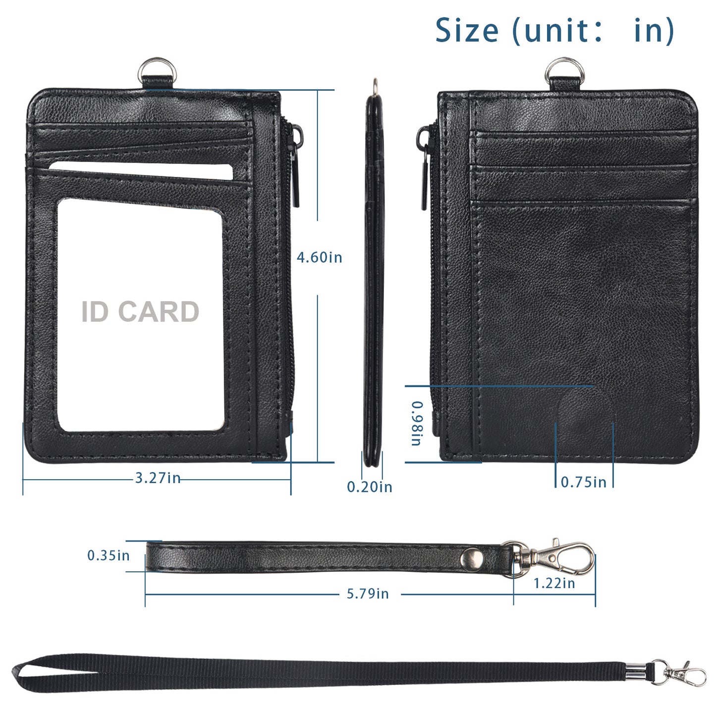 RFID PU Leather ID Card Holder Badge Holder Wallet With Lanyard & Strap
