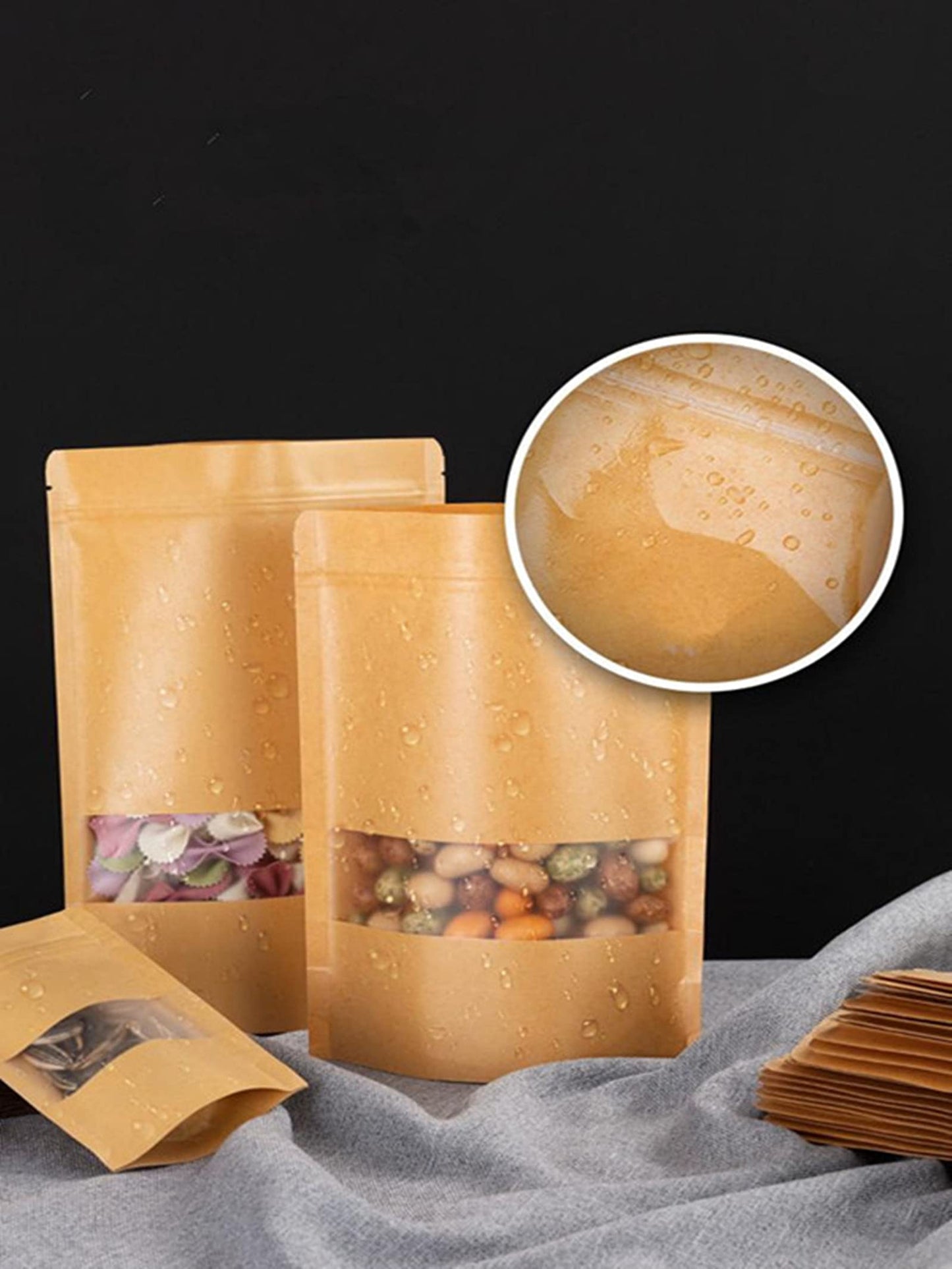 7.1 x 10.2" Kraft Bags with Window Stand Up Ziplock Seal Paper Bag Resealable Food Storage Pouch