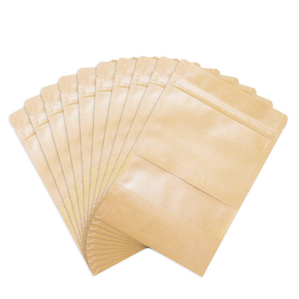 7.1 x 10.2" Kraft Bags with Window Stand Up Ziplock Seal Paper Bag Resealable Food Storage Pouch