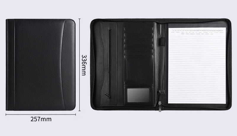 Debossed PU Leather Binder Portfolios Padfolio Binder Multi Functional Business Folder W/ Zipper