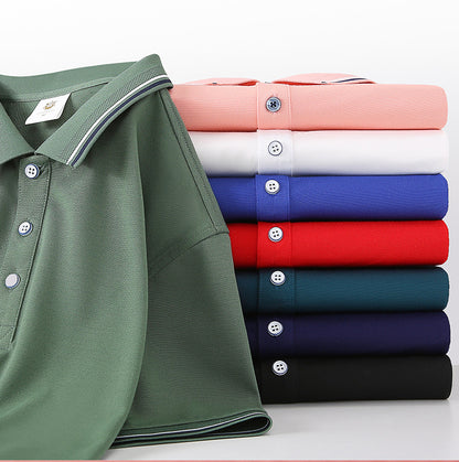 Unisex Regular-fit Short-Sleeve Combed Cotton Lapel Polo Shirt