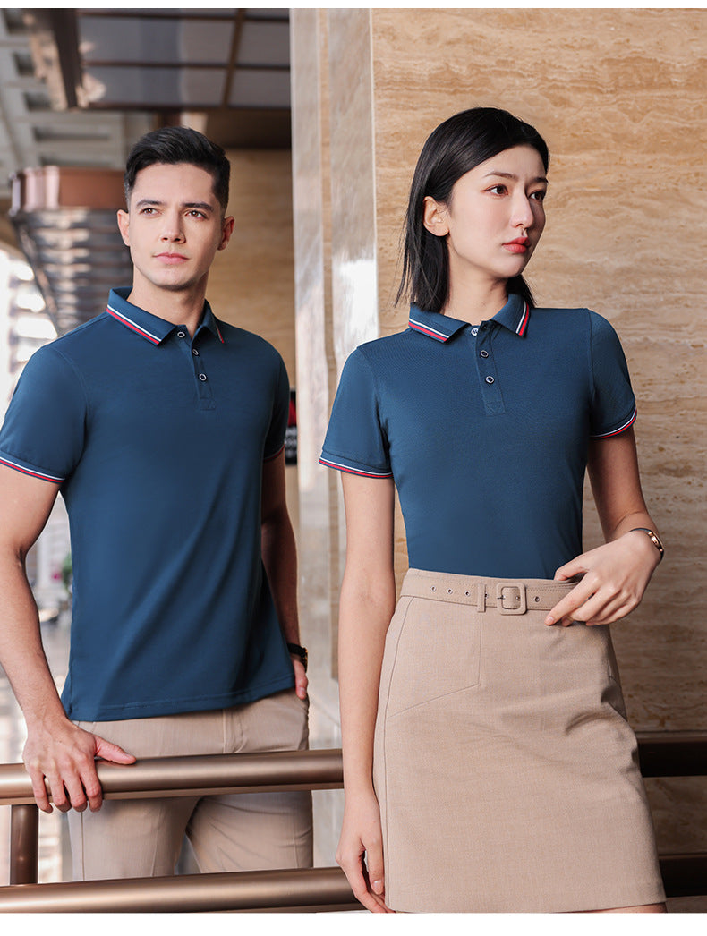 Unisex Regular-fit Short-Sleeve Combed Cotton Lapel Polo Shirt