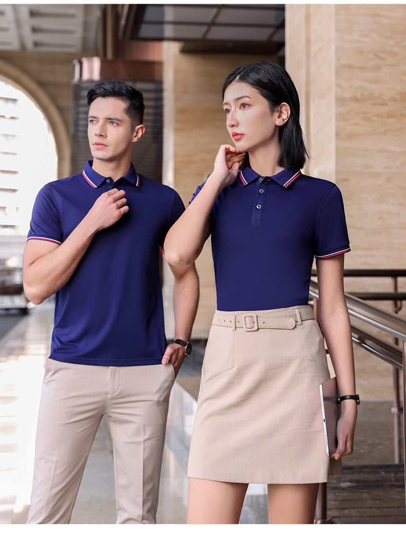 Unisex Regular-fit Short-Sleeve Combed Cotton Lapel Polo Shirt