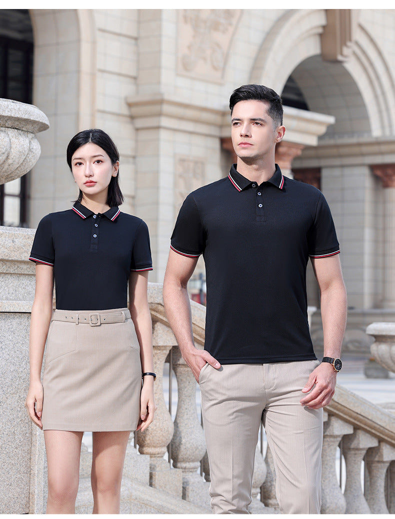 Unisex Regular-fit Short-Sleeve Combed Cotton Lapel Polo Shirt