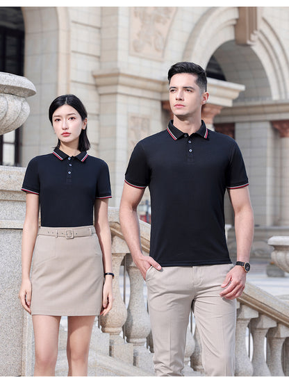 Unisex Regular-fit Short-Sleeve Combed Cotton Lapel Polo Shirt