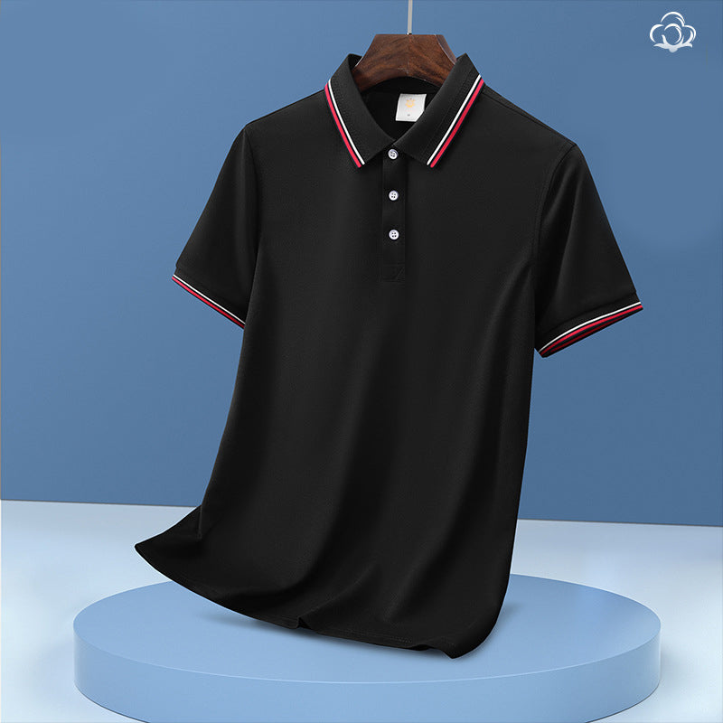 Unisex Regular-fit Short-Sleeve Combed Cotton Lapel Polo Shirt
