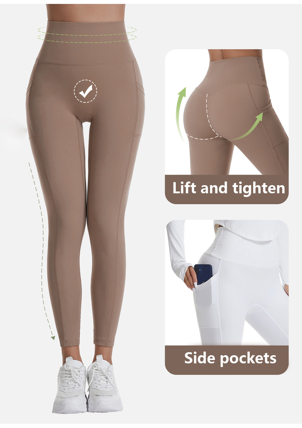 Premium Women's Fitness High Waist Yoga Leggings Tummy Control Sport Tights With Side Pocket