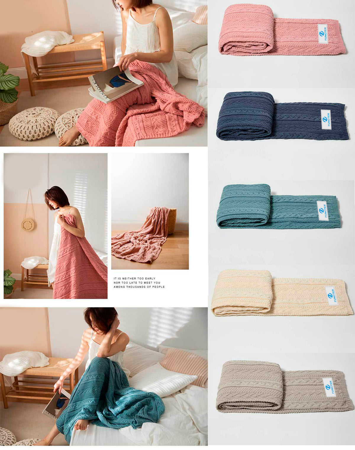 Knitted Blanket Scarf Pashmina Shawls Wraps, Autumn Winter Twin Blanket For Sofa, Bed, Picnic, Couch
