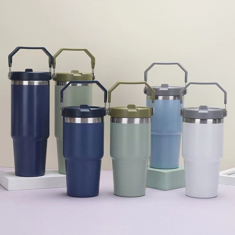 30 Oz /900ml Insulated Water Bottle Tumbler Cup W/Flip Straw and Handle Loop