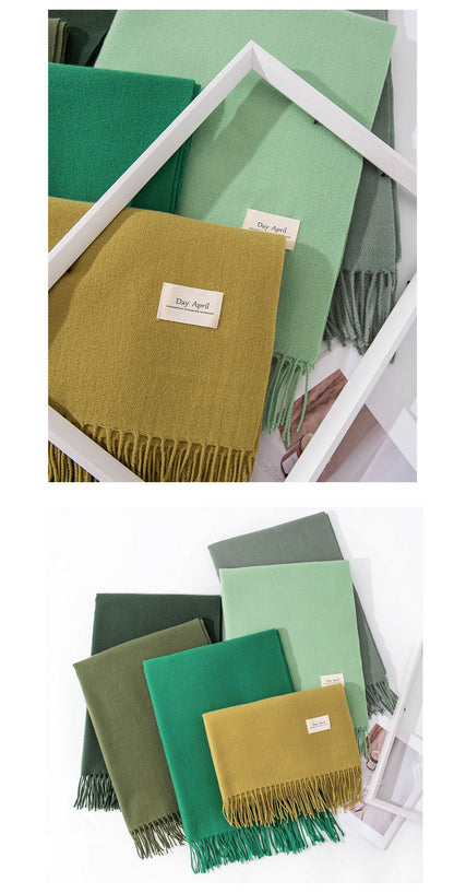 79'' Imitation Cashmere Scarf Pashmina Shawls Wraps, Autumn Winter Scarf Fringed Scarf - Woven Label