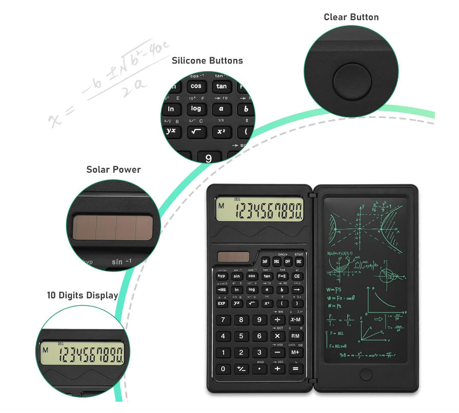 Intelligent Folding Portable Scientific Function Counter Solar Calculator with LCD Writing Notepad