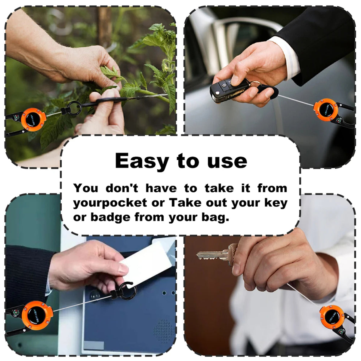 Outdoor Retractable Heavy Duty Badge Reel Key Holder w/ Compass