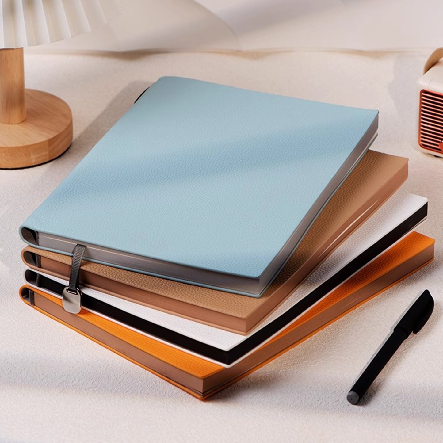 B5 PU Leather Soft Cover Notebook Lined Diary Notebook w/ Pen Holder