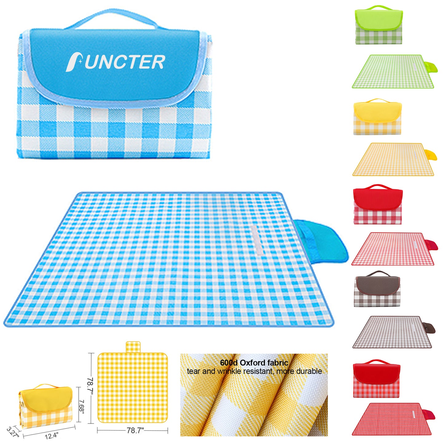 78 x 78" Picnic Mat, Extra Large Waterproof Beach Blanket for 6-8 People