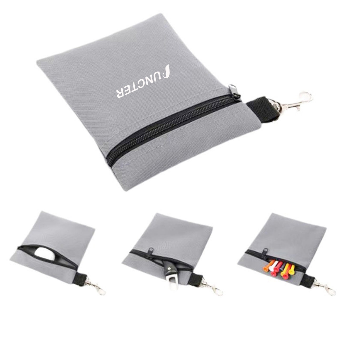 Golf Tee Pouch, Professional Zipper Golf Tee/Ball Pouch Bag with Metal Lobster Claw Clip