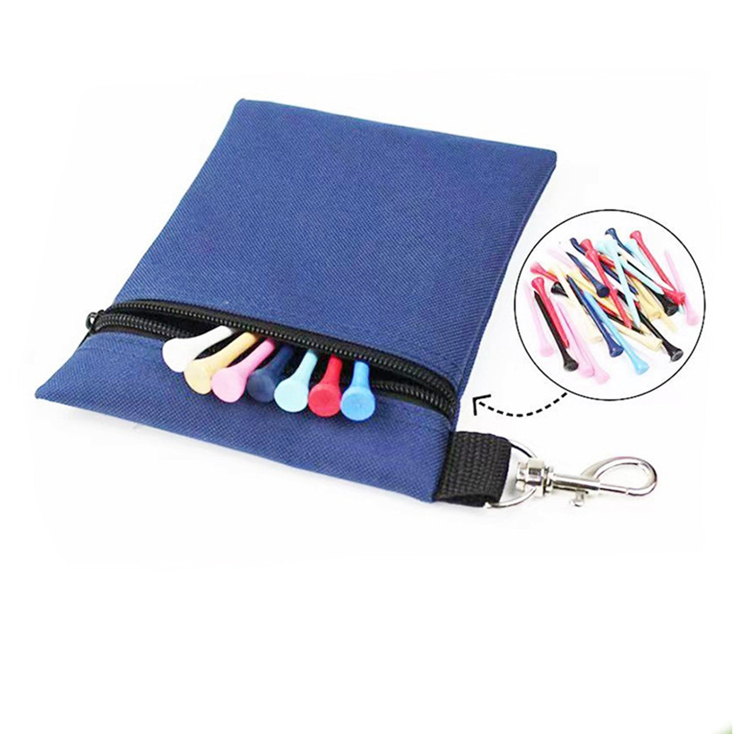 Golf Tee Pouch, Professional Zipper Golf Tee/Ball Pouch Bag with Metal Lobster Claw Clip