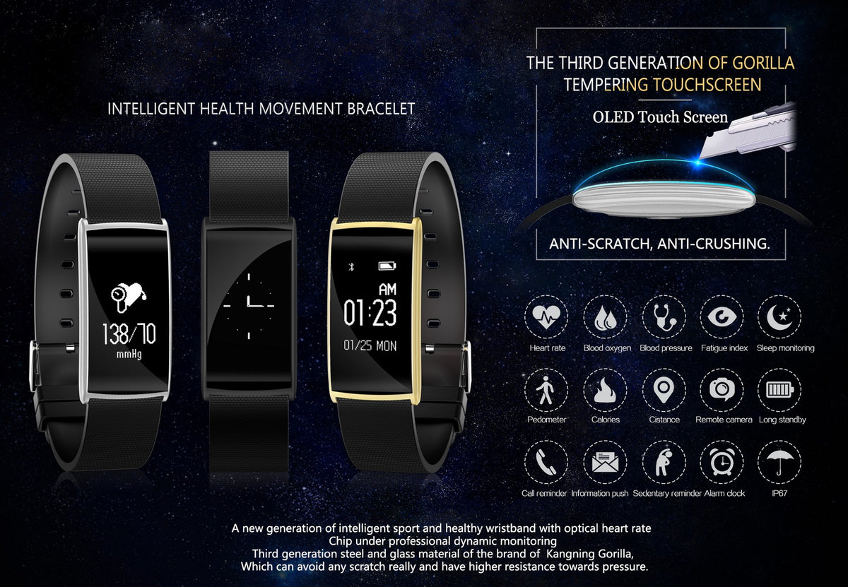 0.96 OLED Screen IP67 Intelligent Health Movement Bracelet