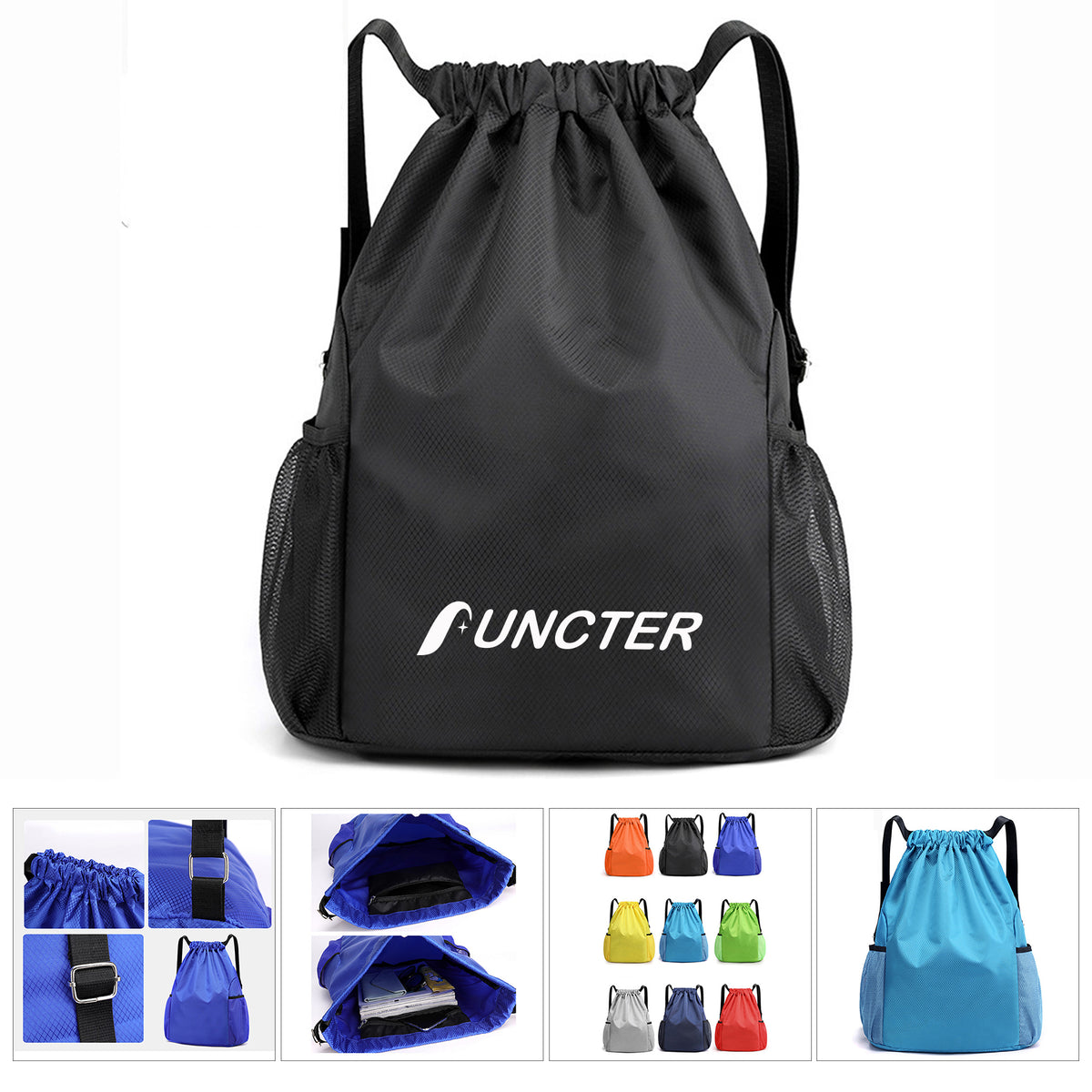 17 x 12" Light Weight Large Capacity Drawstring Sports Backpack W/Mesh Side Pockets