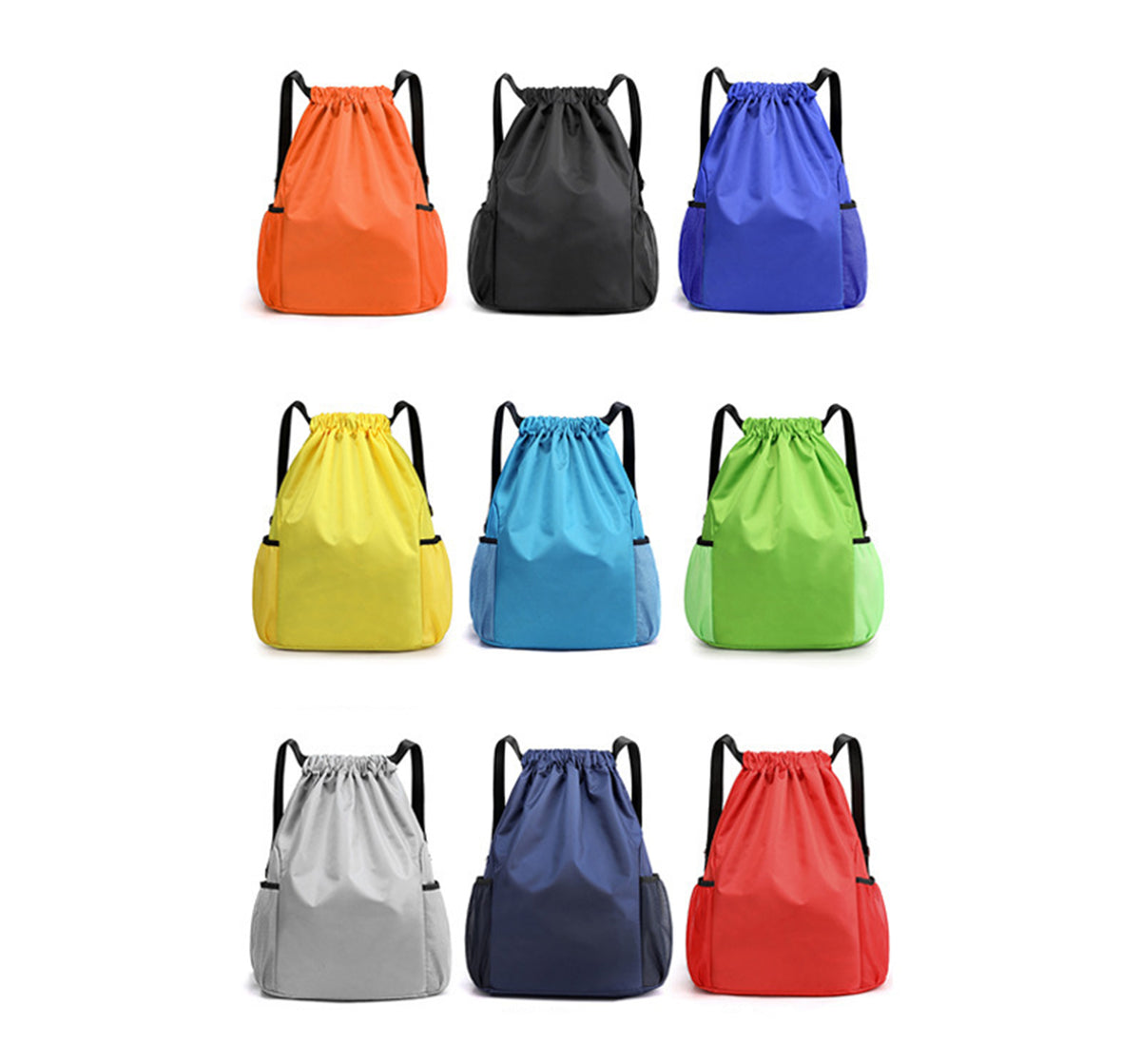 17 x 12" Light Weight Large Capacity Drawstring Sports Backpack W/Mesh Side Pockets