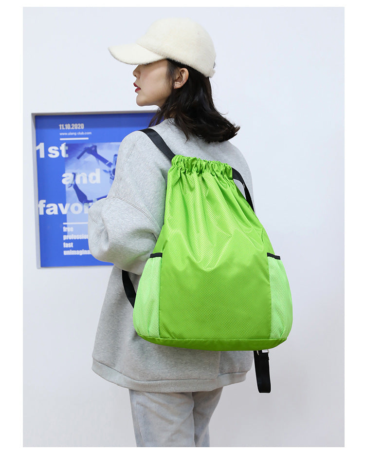 17 x 12" Light Weight Large Capacity Drawstring Sports Backpack W/Mesh Side Pockets