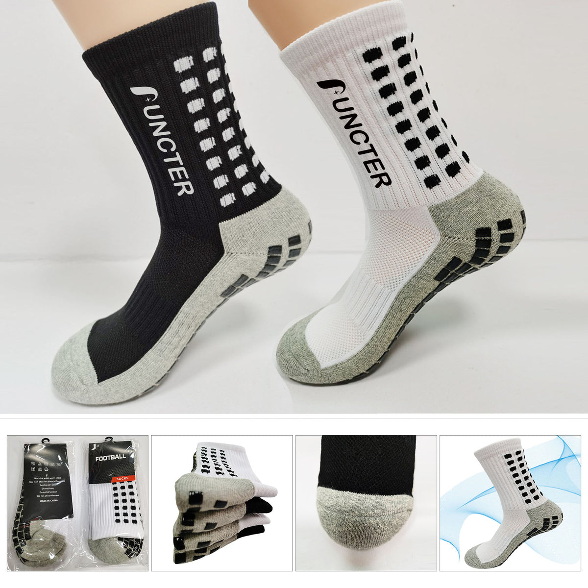 Men's Grip Soccer Socks Anti Slip Athletic Socks Non Slip Football Basketball Socks with Grip Pads