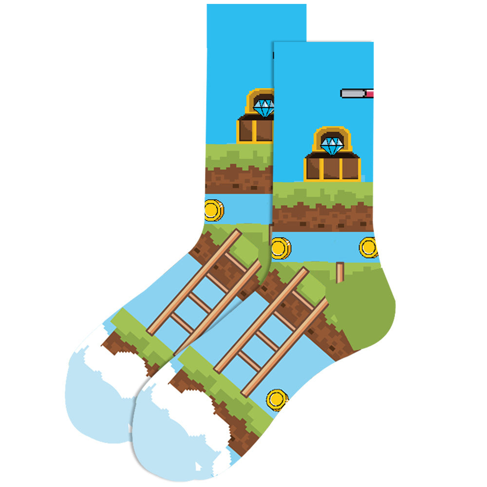 Full Printing Knit Cotton Crew Business Socks & Dress Socks