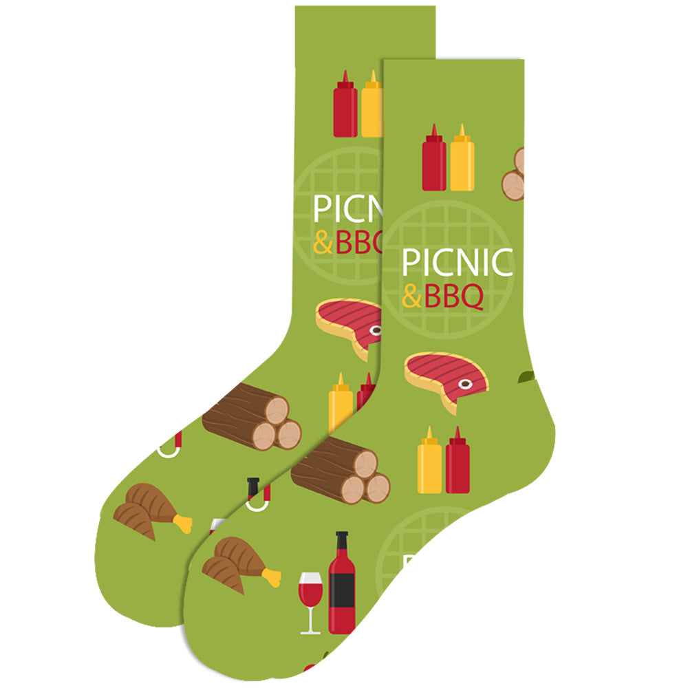 Full Printing Knit Cotton Crew Business Socks & Dress Socks
