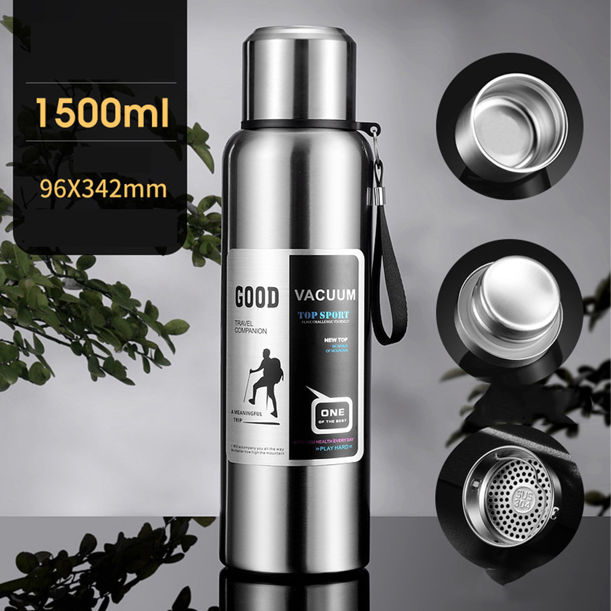 50OZ Stainless Steel Vacuum Insulated Water Bottle W/Cup
