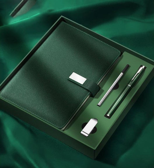 A5 PU Leather Rings Binder Notebook Gift Set Gift Box with Pen and 32GB USB Flash Drive