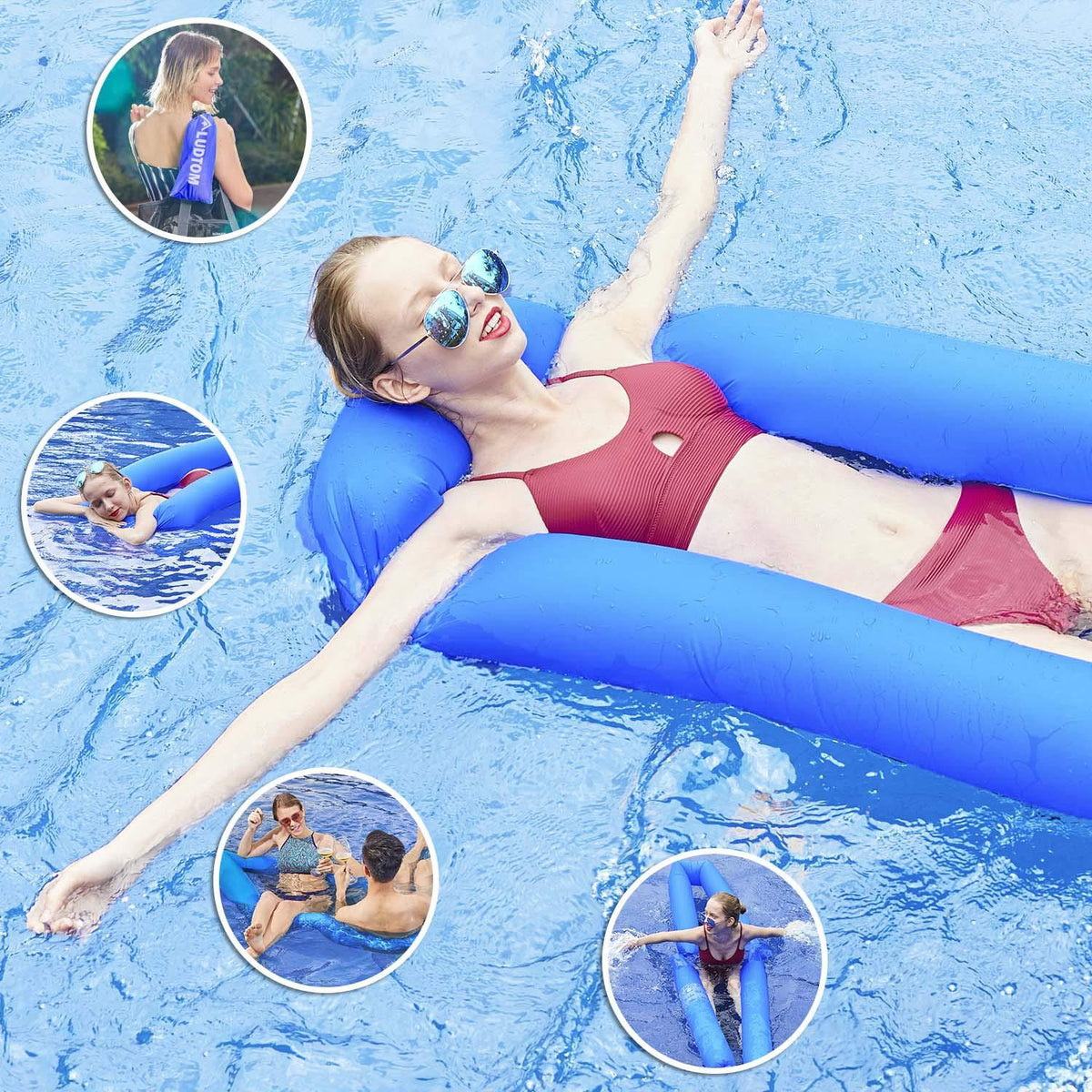 Inflatable Floating Water Hammock Floating Pool Lounge Bed Swimming Chair Bed W/ Carrying Bag