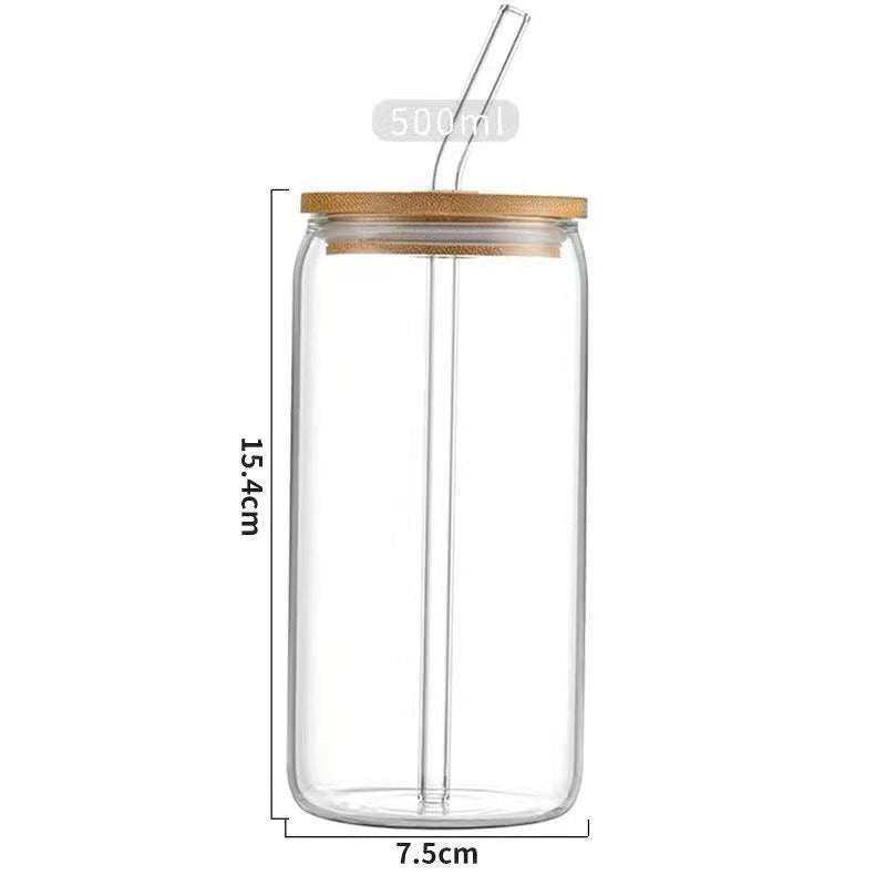16oz Drinking Glass Cup with Bamboo Lid and Glass Straw