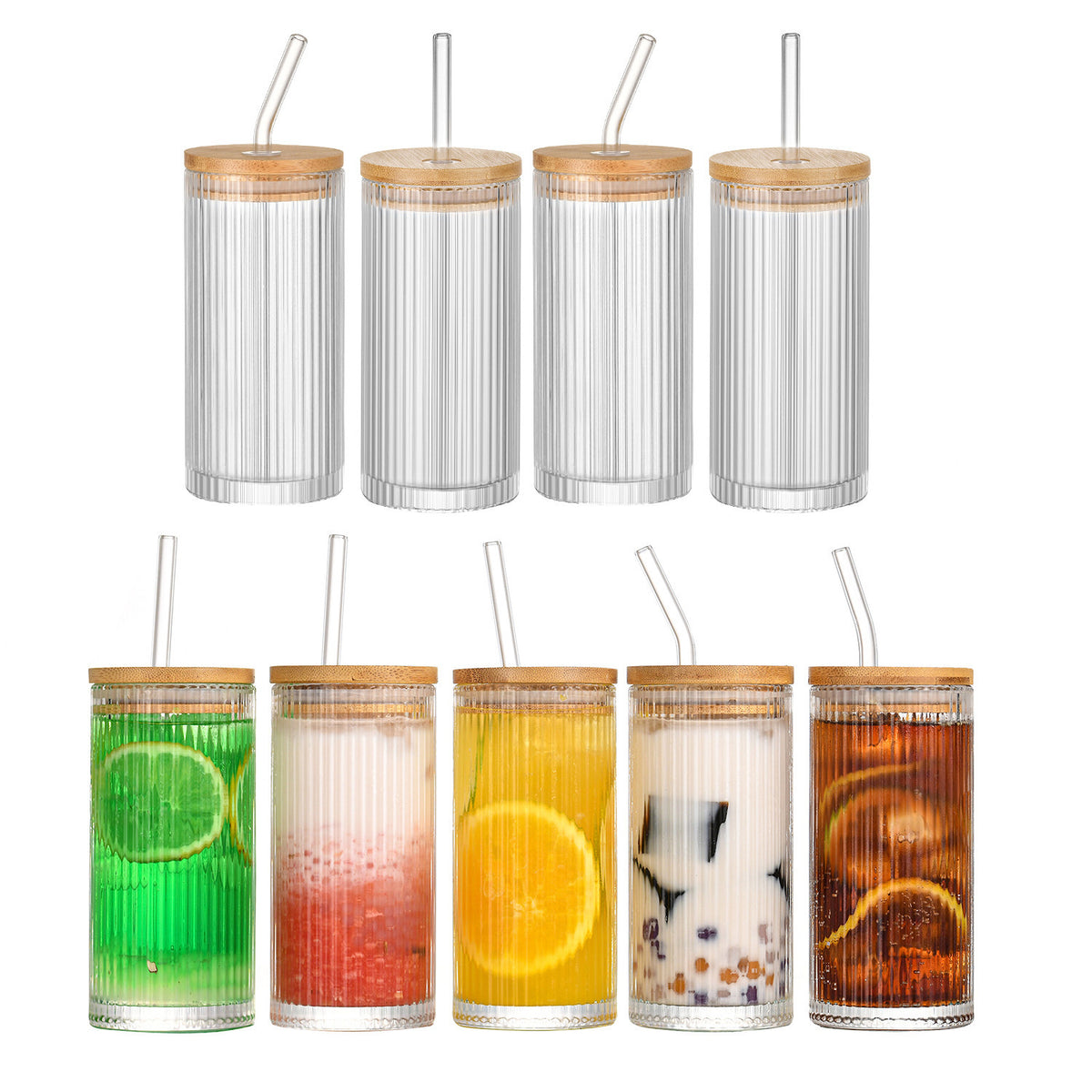 13oz Drinking Glass Cup with Bamboo Lid and Glass Straw