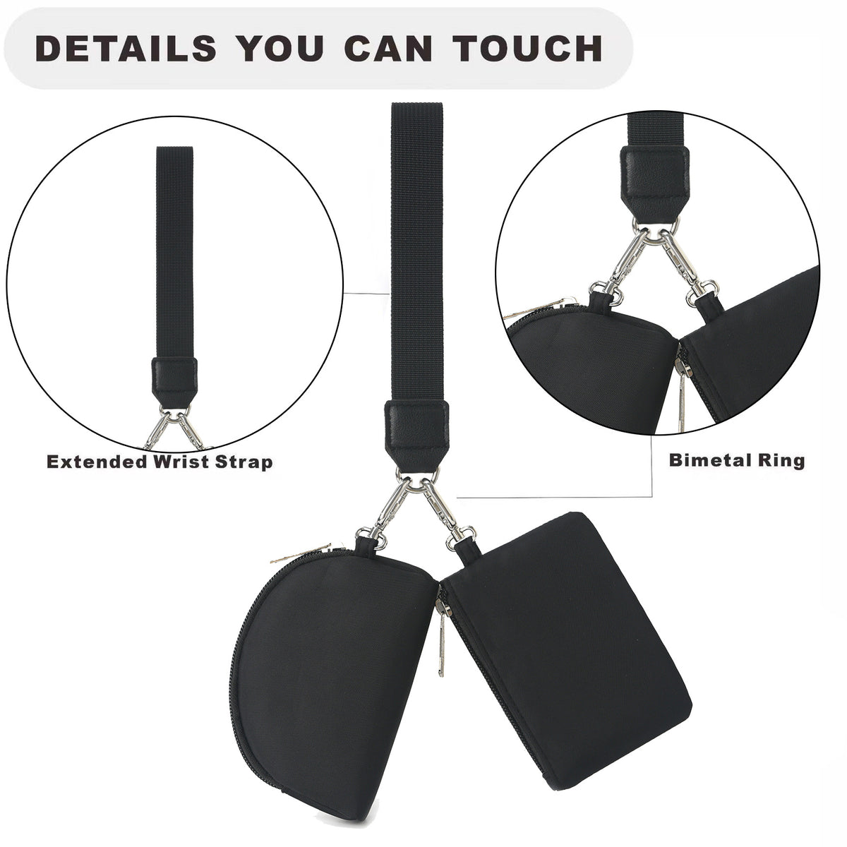 Mini Zip Around Dual Pouch Wristlet With 2 Straps Wristlet Keychain Wallet for Women