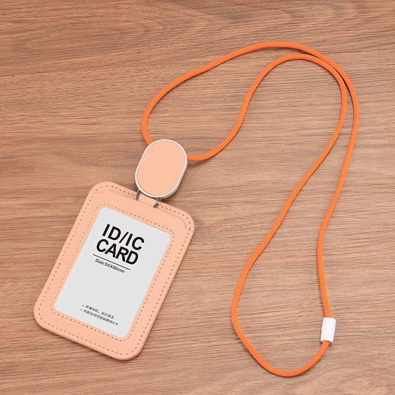 Leather Employee's ID Badge Holder Card Holder With Telescopic Lanyard