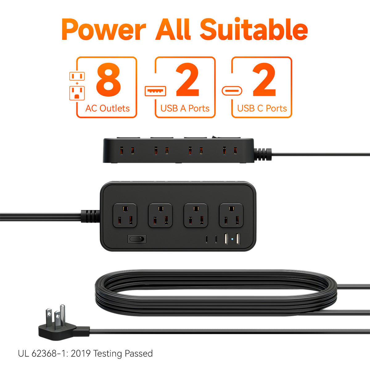 45 Degree Plug 8 Ports 2 USB 2 PD Multiple Function Wall Charger Mold#PC-33